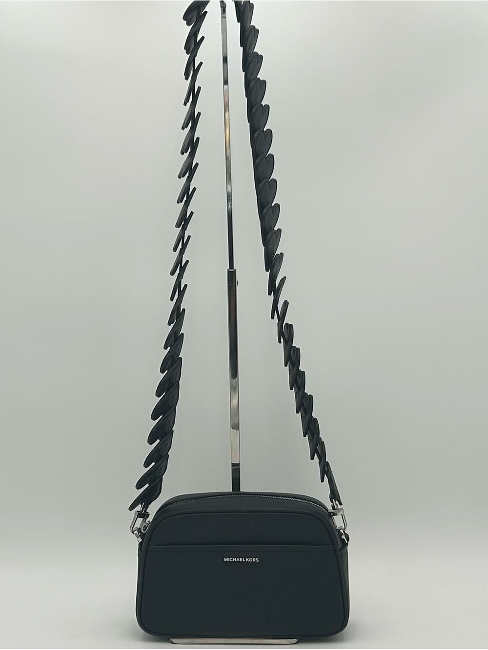 Michael Kors Black Jet Set Crossbody with Heart Patterned Strap